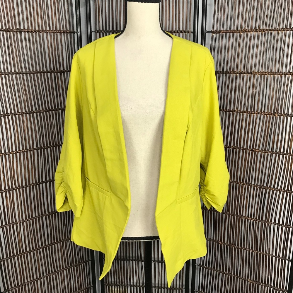 Torrid Bright Green Open Front Blazer Ruched Arm